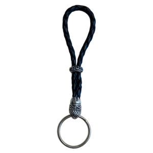 Schlüsselanhänger "Ray" aus schwarzem Leder mit Silberelement, Stahlring